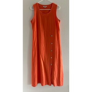 Christina Vergani Maxi Dress Small Orange Italy Linen‎ Cotton Flowy Lagenlook